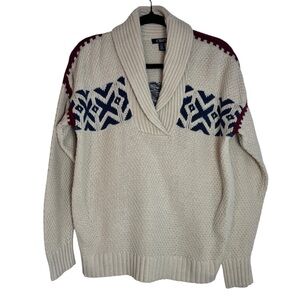 Chaps Aztec Women’s  Cream and Navy Shawl Collar XL Waffle Knit Sweater